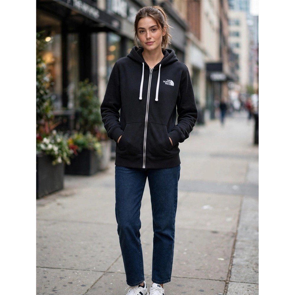 The North Face Womens Black Full Zip Fleece Hoodie Sweatshirt Size Small